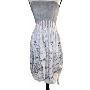 Lapis‎ Boho Strapless Beige and Brown All Over Floral Pattern Dress One Size